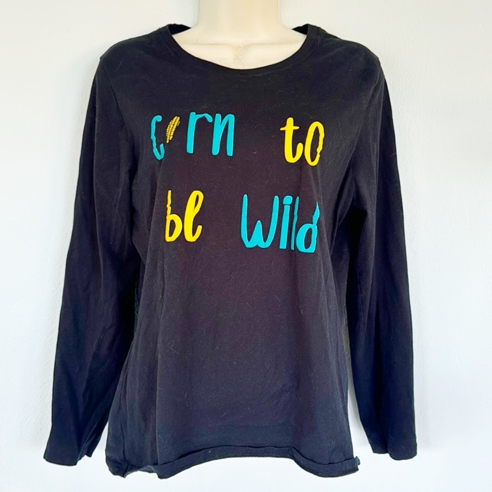 Hanes Corn to be Wild black cotton long sleeve funny tee size large - Picture 2 of 9